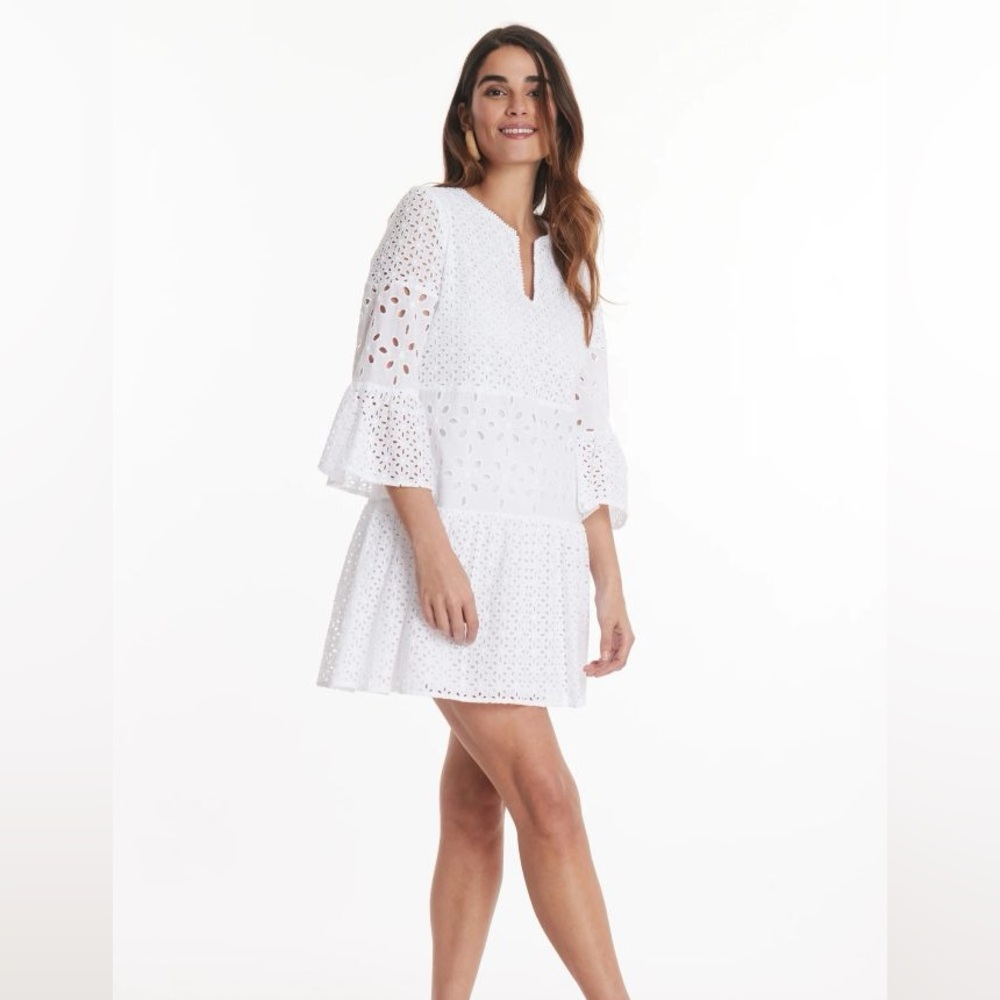 Tyler Böe Ingrid White Eyelet Dress Bell Sleeve Cotton Boho Babydoll Size S - Picture 2 of 10
